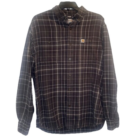 Carhartt Other - Carhartt Men’s Relaxed Fit Grey Plaid Flannel Button Down Casual Shirt Sz M